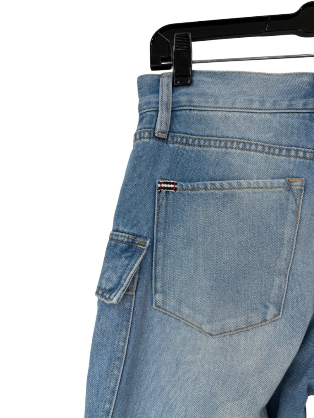 $395 Alice + Olivia Brea Blue Cay Cargo Denim High Rise Jeans size 25/28.5" - Picture 7 of 9